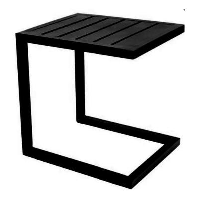 Mesa Lateral Piscina Jardim Quadrada Tampo Alumínio Estrutura Metal Preta 40x40cm