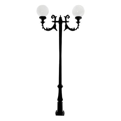 Poste Colonial de Jardim Vitória Iluminação 02 Globos Alumínio 275cm Preto Fosco Luminárias N. Sra.