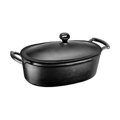 Caçarola de Ferro Fundido Oval com Alça Tampa de Ferro 5L Preto Rig Fundidos