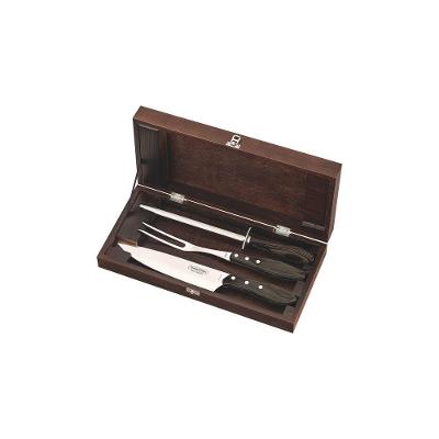 Kit Churrasco Polywood 4 Pecas Aco Inox Cabo Castanho Chaira Estojo Madeira Marrom Tramontina