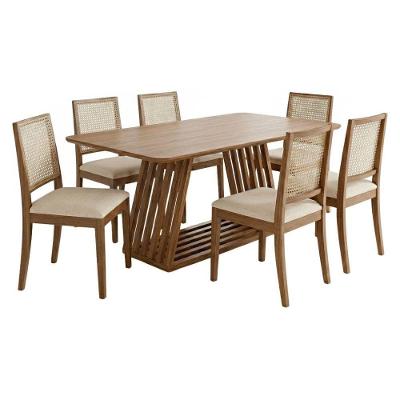 Mesa de Jantar Pitaia com 6 Cadeiras Carambola Tampo MDF 6 Lugares Bege 180x90cm Milani Movelaria