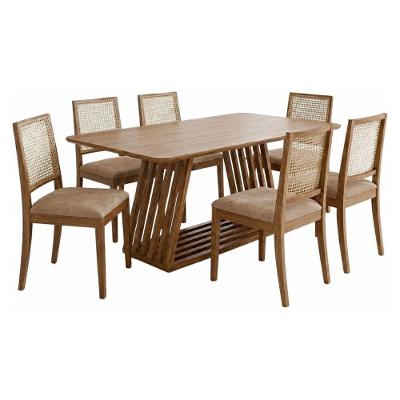 Mesa de Jantar Pitaia com 6 Cadeiras Carambola Tampo MDF 180x90cm Estofadas Corino Kaki Milani