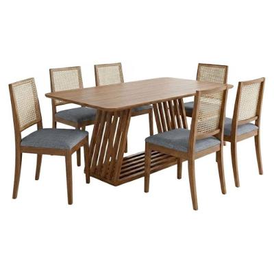 Mesa de Jantar Pitaia com 6 Cadeiras Carambola Tampo MDF Estofadas Linho Grafite 180cm Milani