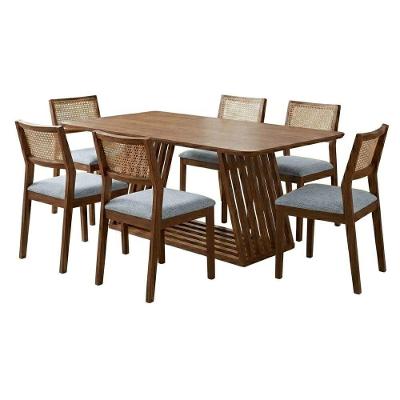 Mesa de Jantar Pitaia e Tamarindo 6 Lugares Tampo MDF com Cadeiras Estofadas Linho Cinza Milani