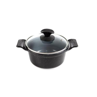 Caçarola Javali AA 20CM Cerâmica Antiaderente Preto Liso 2,4L Tampa Vidro Temperado