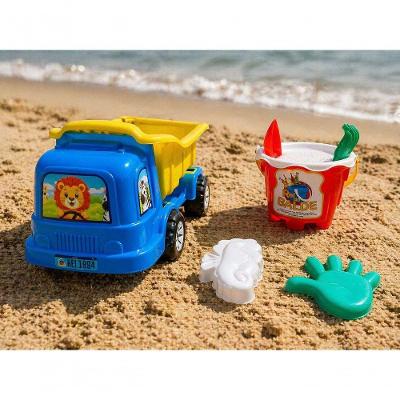 Kit de Brinquedos Infantis Carrinho Caçamba Praia 7 Peças Amarelo Rei do Balde