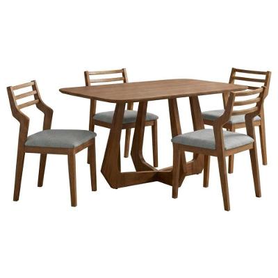 Mesa de Jantar Bromelia com 4 Cadeiras Tampo MDF 25mm Estofadas Linho Cinza 130cm Milani Movelaria