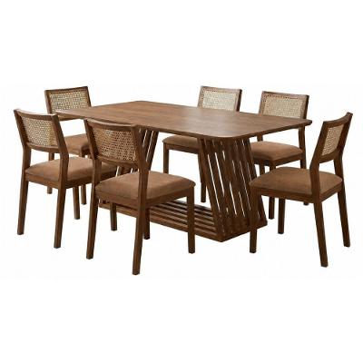 Mesa de Jantar Pitaia com 6 Cadeiras Tamarindo Tampo MDF UV 180cm Corino Kaki Natuem Kaki Milani