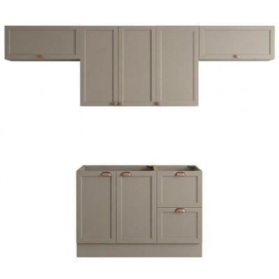 Cozinha Balcão e Armários Unna J00142PP 2 Portas 1 Gaveta MDF MDP 280cm Gris Poliman Móveis