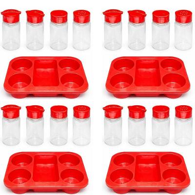 Kit 4 Porta Condimentos com Frascos Plástico para Restaurantes e Lanchonetes Vermelho Casa Chick