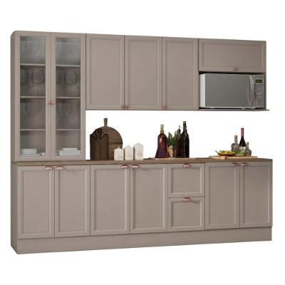 Cozinha Modulada Unna 7 Peças com Balcão com Tampo 270cm Cinza Poliman Móveis