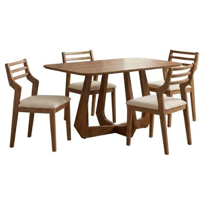 Conjunto de Jantar Bromelia e Damasco 4 Lugares Tampo MDF 130cm Estofado Linho Cru Natuem Cru Milani