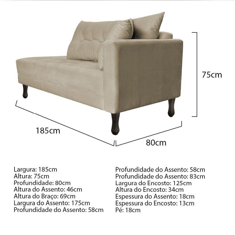 Kit Diva Recamier Azura 185Cm Lado Esquerdo E 02 Poltronas Classic Suede - Amarena Móveis Bege - 4