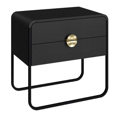 Mesa de Cabeceira Luna Nero 2 Gavetas MDP MDF Contemporâneo Preto Artesano Móveis