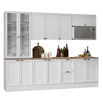 Cozinha Modulada Unna 7 Peças com Cristaleira MDP MDF 270cm Branco Poliman Móveis