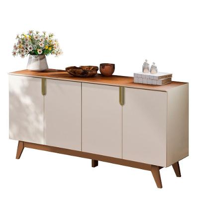 Aparador Buffet Recife 4 Portas MDP Off White com Prateleiras para Sala Loja Doce Lar