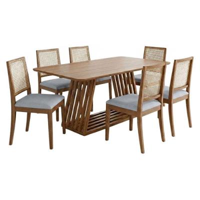 Mesa de Jantar Pitaia com 6 Cadeiras Carambola Tampo MDF 25mm Linho Cinza 180x90cm Milani Movelaria