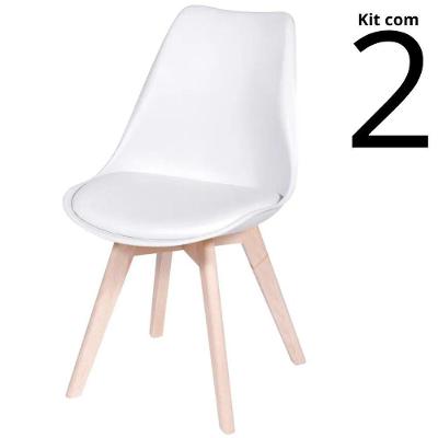 Conjunto 2 Cadeiras Saarinen Wood Madeira Revestidas em PU Branca Lemare Móveis