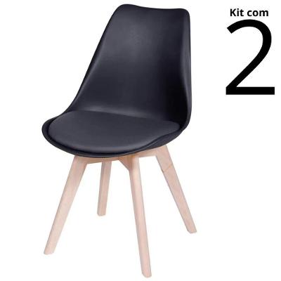 Conjunto 2 Cadeiras Saarinen Wood Madeira Revestimento PU Preta Lemare Móveis