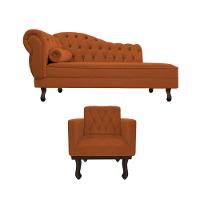 Kit Diva Recamier Diana 130Cm Lado Direito E 01 Poltrona Classic Suede - Amarena Móveis Terracota - 7