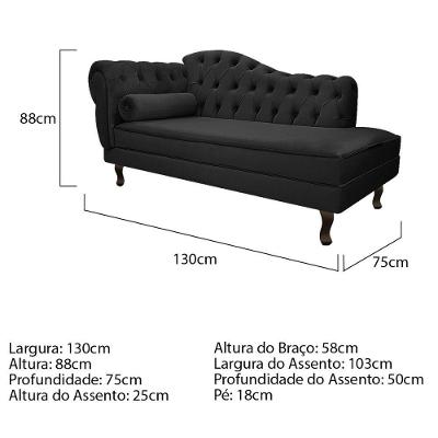 Kit Diva Recamier Diana 130Cm Lado Direito E 01 Poltrona Classic Suede - Amarena Móveis Preto