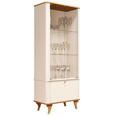 Cristaleira para Sala de Estar Arumã 2 Portas 2 Prateleiras MDF Vidro Madeira 75,5cm Off White