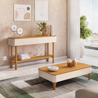Kit Aparador para Sala Fontana com Mesa de Centro Ceci Orgânico B01 MDF MDP 136cm Off White Cinamomo