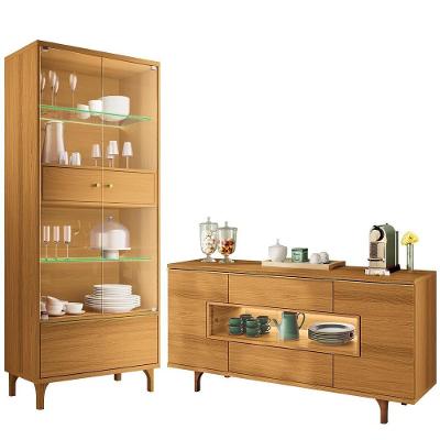 Kit Aparador Buffet e Cristaleira Lizzano Lúmen B01 8 Portas MDF MDP com Led Cinamomo Lyam Decor