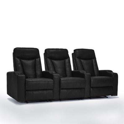 Poltrona 3 Lugares Vancouver Reclinável Manual Porta Copos Pu Preto Gran Belo