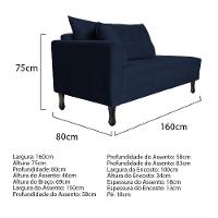 Kit Diva Recamier Azura 160Cm Lado Direito E 02 Poltronas Suede - Doce Sonho Móveis Azulmarinho