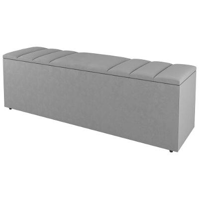 Calçadeira Baú Grace 140CM Casal Suede com Estrutura em Madeira Cinza Claro
