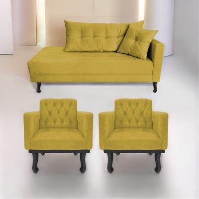 Kit Diva Recamier Azura 185Cm Lado Esquerdo E 02 Poltronas Classic Suede - Amarena Móveis Amarelo