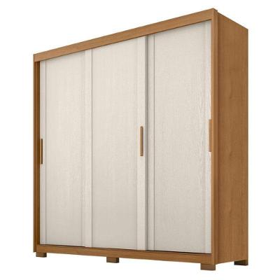 Guarda Roupa Casal Confort 3 Portas de Correr 4 Gavetas MDP Cinamomo Areia Fosco Zanzini Móveis