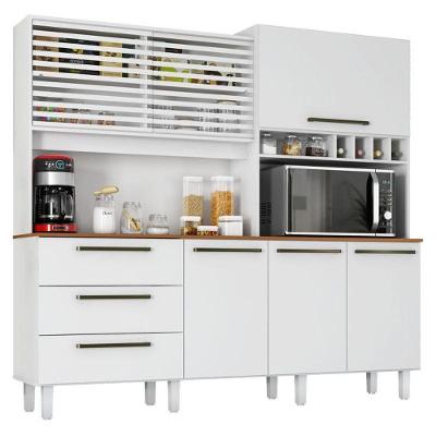 Armário para Cozinha Kit Mega 6 Portas 3 Gavetas MDF-MDP 207,4cm Branco Zanzini Móveis