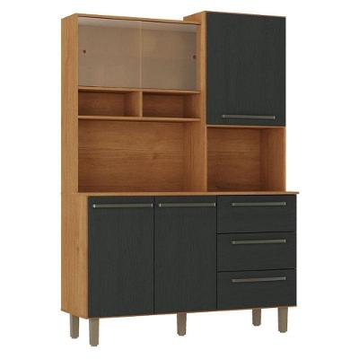 Armário para Cozinha Kit Absoluto 5 Portas 3 Gavetas MDF-MDP 135cm Cinamomo Preto Zanzini Móveis