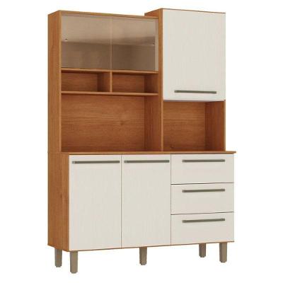 Armário para Cozinha Kit Absoluto 5 Portas 3 Gavetas 135cm Cinamomo Areia Fosco Zanzini Móveis