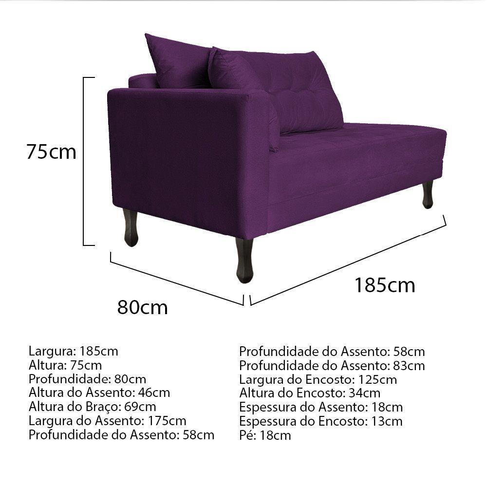 Kit Diva Recamier Azura 185Cm Lado Direito E 02 Poltronas Classic Suede - Amarena Móveis Roxo - 4