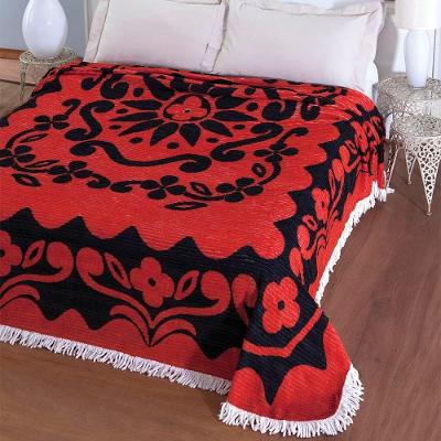 Colcha Casal Chenille Canelada Flórida Verm/preto Jolitex