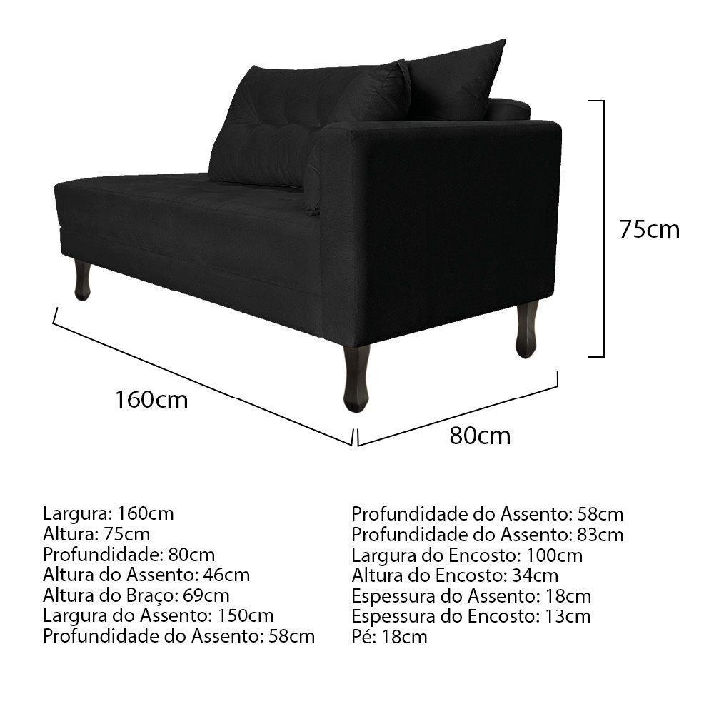Kit Diva Recamier Azura 160Cm Lado Esquerdo E 02 Poltronas Classic Suede - Amarena Móveis Preto - 4