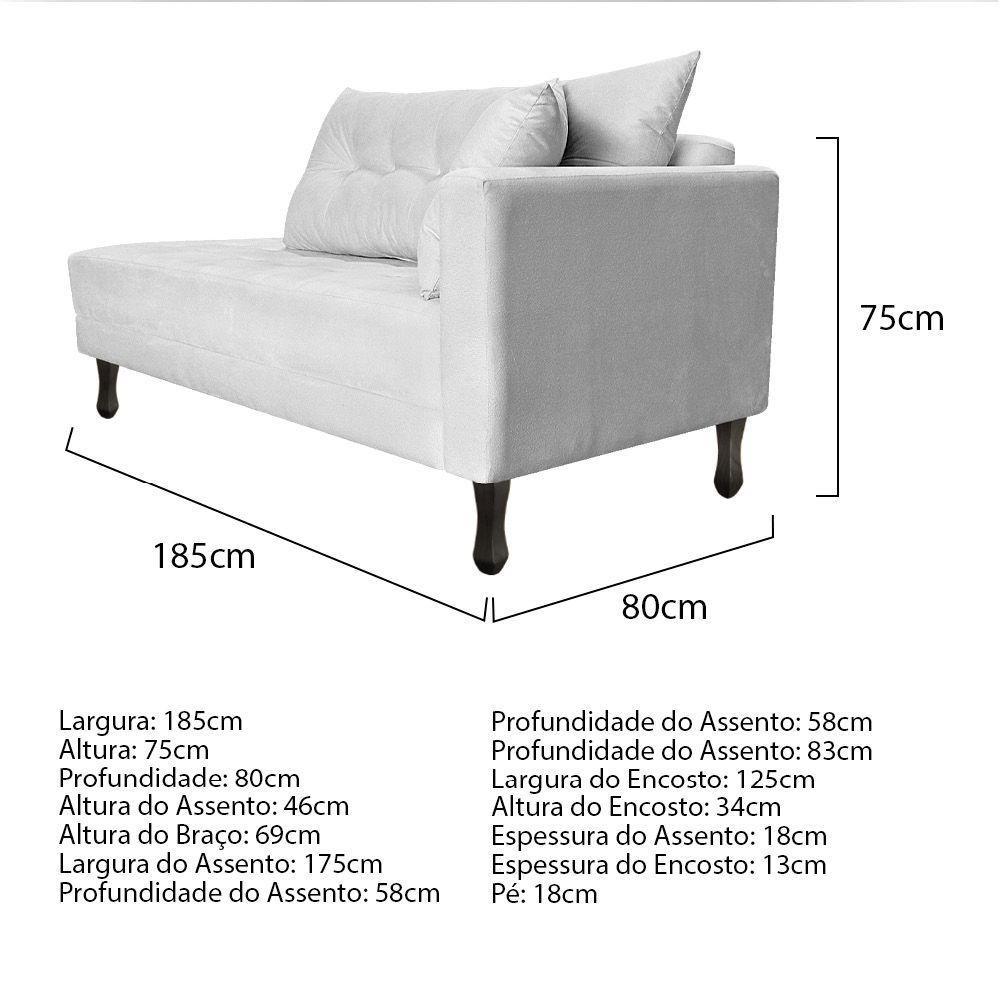 Kit Diva Recamier Azura 185Cm Lado Esquerdo E 02 Poltronas Classic Suede - Amarena Móveis Branco - 4