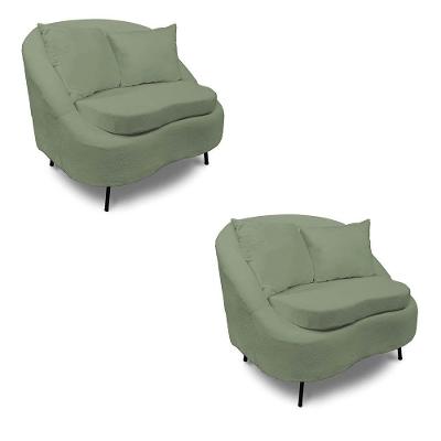 Poltrona Decorativa Orgânica Kit 2 Zaya Bouclê C05 Tecido Bouclê Verde D'Rossi