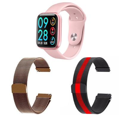 Kit Smartwatch P80 Rosa + 2 Pulseiras Rosê E Listrado