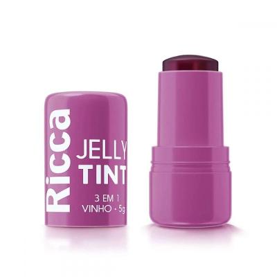Jelly Tint 3 em 1 Ricca 3 em 1 Batom Blush e Sombra Alta Duração Vinho Ricca