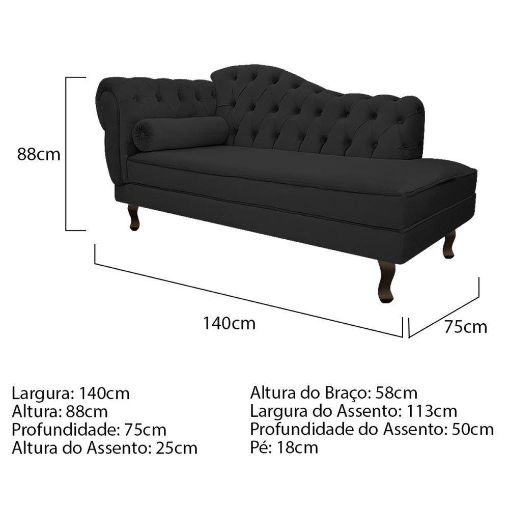 Kit Diva Recamier Diana 140Cm Lado Direito E 02 Poltronas Julia Corano - Amarena Móveis Preto - 3