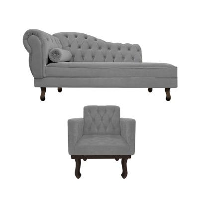 Kit Diva Recamier Diana 140Cm Lado Direito E 01 Poltrona Classic Suede - Amarena Móveis Cinza