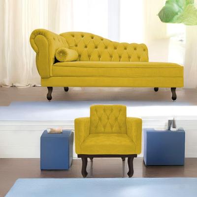 Kit Diva Recamier Diana 140Cm Lado Direito E 01 Poltrona Classic Suede - Amarena Móveis Amarelo
