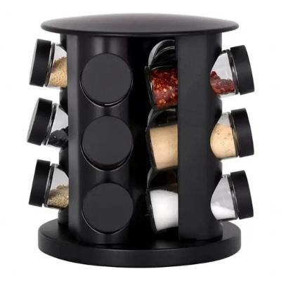 Porta Temperos Giratório com 9 Potes de Vidro 85ML Base Giratória Regulável Preto Aquilae