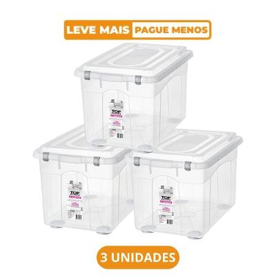 Kit 3 Caixa Organizadora Topstock para Armazenar Itens com Empilhamento Seguro Transparente Sanremo
