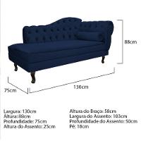 Kit Diva Recamier Diana 130Cm Lado Esquerdo E 02 Poltronas Julia Suede - Amarena Móveis Azul Marinho - 3