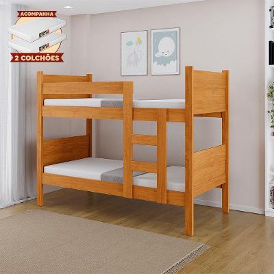 Beliche Solteiro Veneza 100% MDF Nature com 2 Colchoes Fortaleza